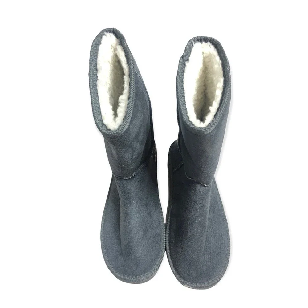 Women's Grey Warm Faux Suede Fur Lined Mid-calf Booties